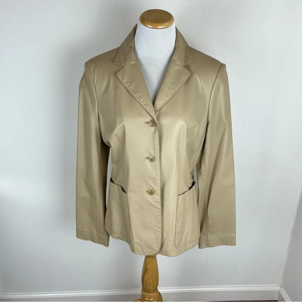 Vintage Nine West Tan Leather Jacket Size 10